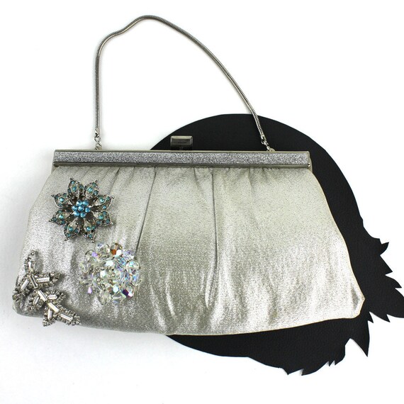 Silver Metalic Fabric Convertible Purse / Clutch … - image 1