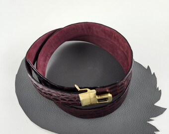 Burgundy Maroon Red Bijan Leather Vintage Belt With Gold Buckle