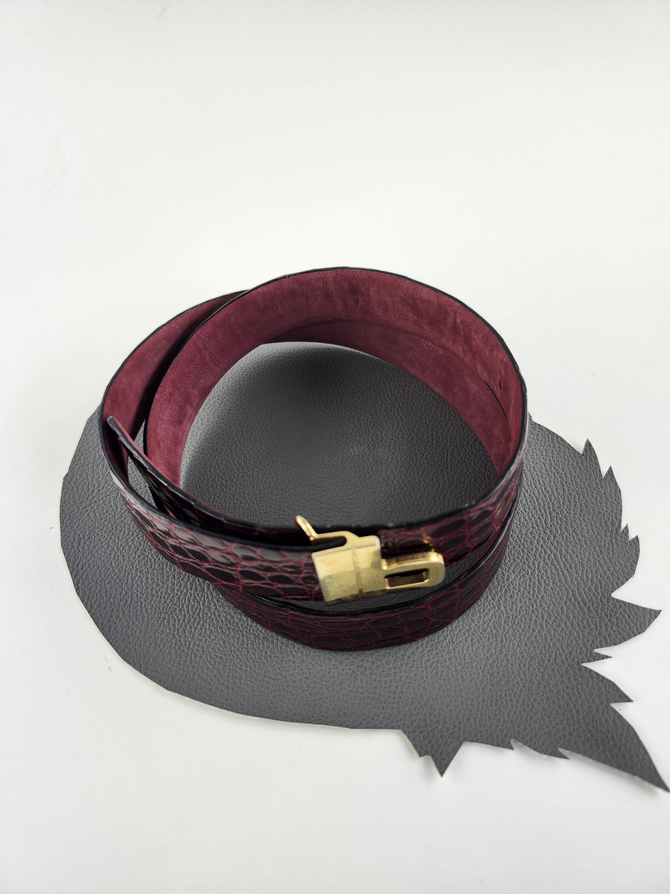 Burgundy Maroon Red Bijan Leather Vintage Belt With Gold Buckle