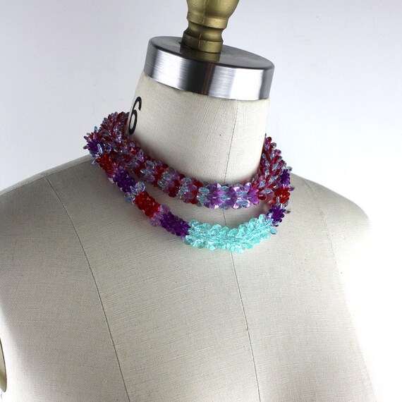 Collier Vintage Plaqué Or “Jewels” – Résine Rose & Violet – Debenhams – Neuf Avec étiquette