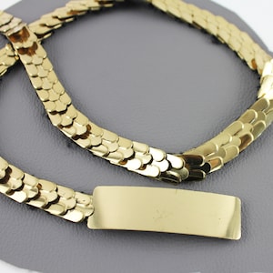 Thin Gold Metal Scale Vintage Elastic Belt / Narrow Gold Metal Elastic Belt / Stretchy Belt size medium