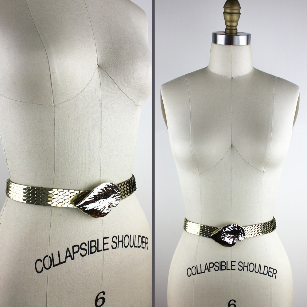 Gold Leaf Buckle Metal Scale Elastic Belt II - Etsy display picture 1