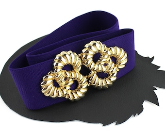 Purple & Gold Vintage Elastic Belt - adjustable length