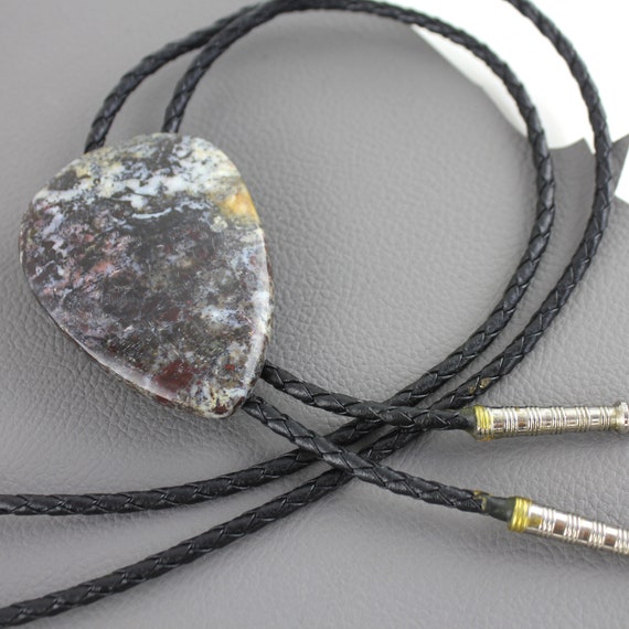 Blue Gray Brown White Stone Bolo Tie / Vintage Ag… - image 2