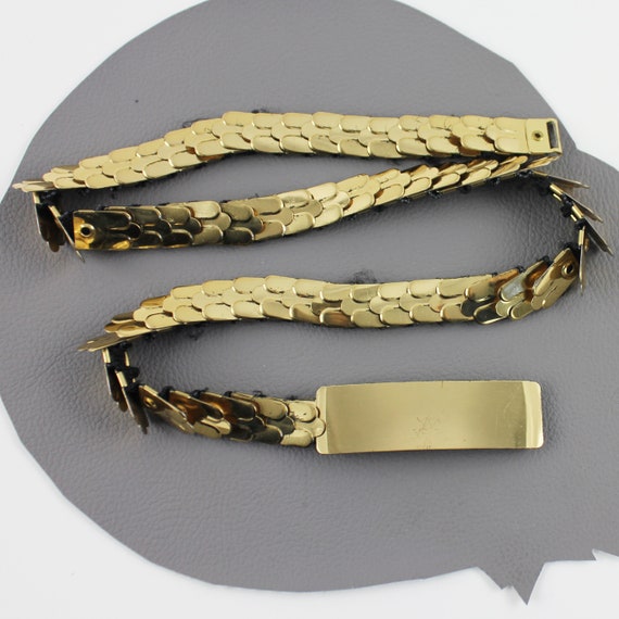 Thin Gold Metal Scale Vintage Elastic Belt / Narr… - image 5