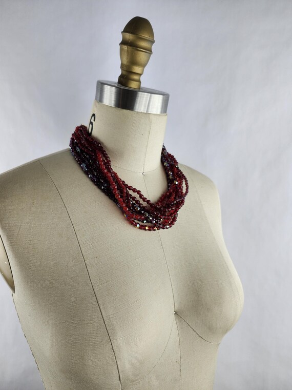 Sparkly Ruby Red Burgundy Beaded Multi Strand Vin… - image 10
