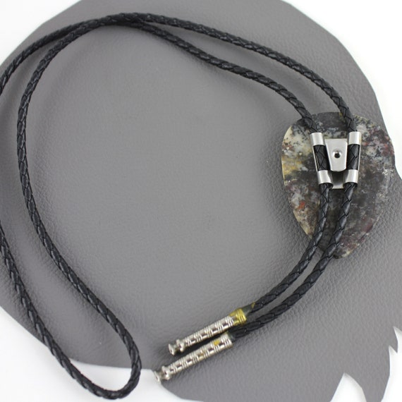 Blue Gray Brown White Stone Bolo Tie / Vintage Ag… - image 5