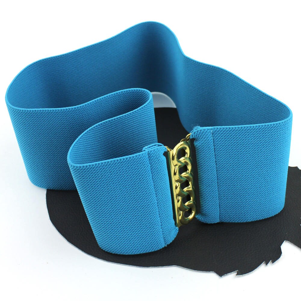 Turquoise & Gold Wide Vintage Elastic Belt - Size 30 to 34  display picture 1