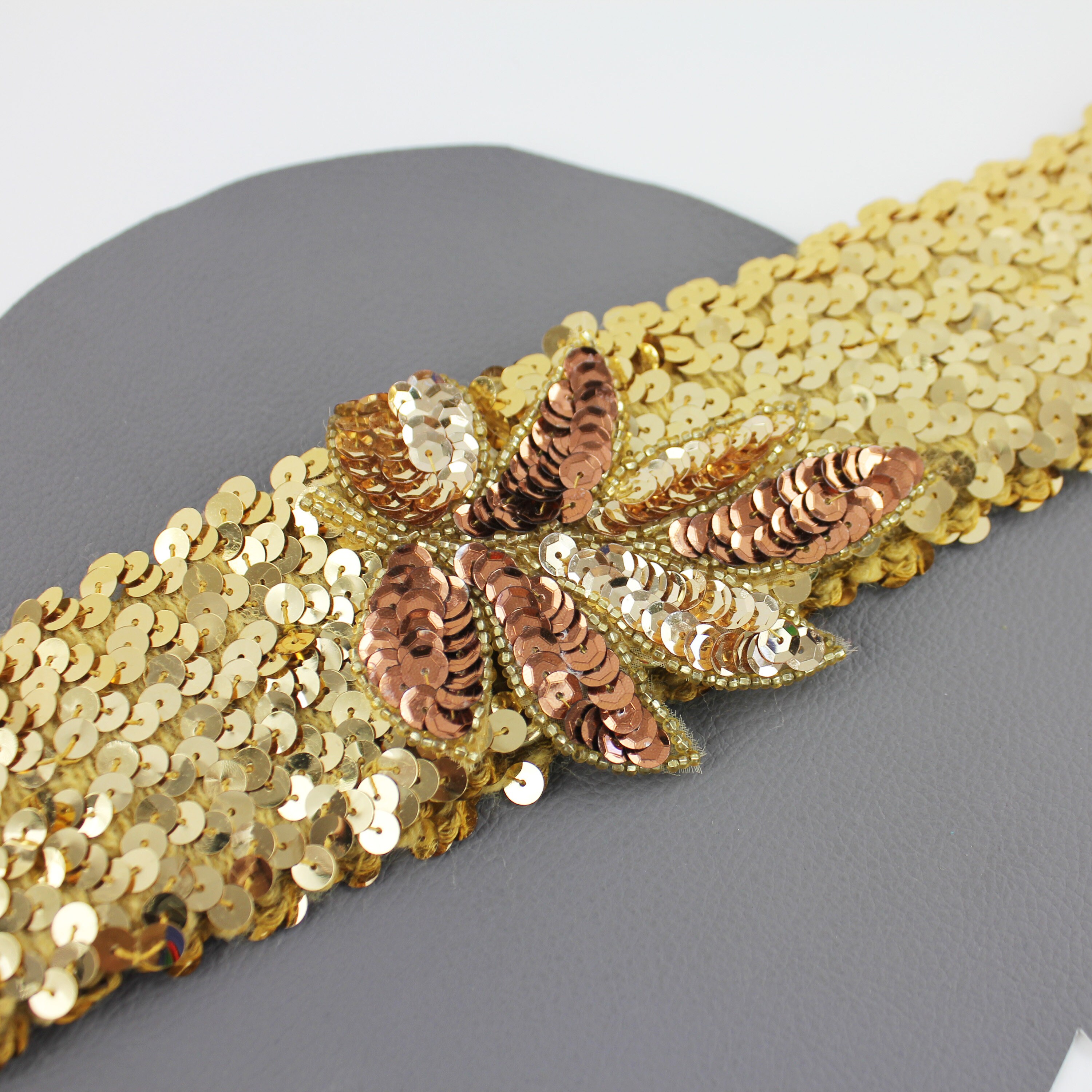Gold and Rose Gold Sequin Vintage Elastic Belt With Sequin Leaf Buckle Etsy