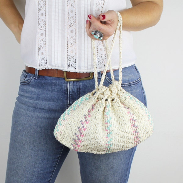 Cream Teal Pink Purple & Gold Woven Handbag