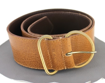 Doppia Vita Vintage Wide Leather Belt Gold Buckle and  display picture 3