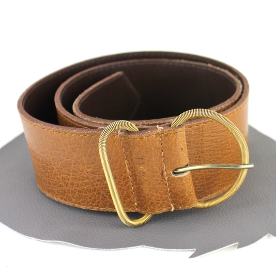 Tobacco Brown Wide Leather Vintage Belt / Womens … - image 1