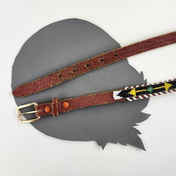 Thunderbird Seed Beaded Brown Leather Southwestern Belt Size  display picture 1