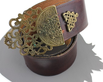 Vintage Brown Leather and Brass Studded Boho Statement Belt  display picture 1