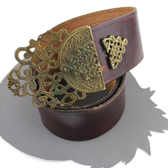 Moroccan Inspired Burgundy Leather Belt / Vintage