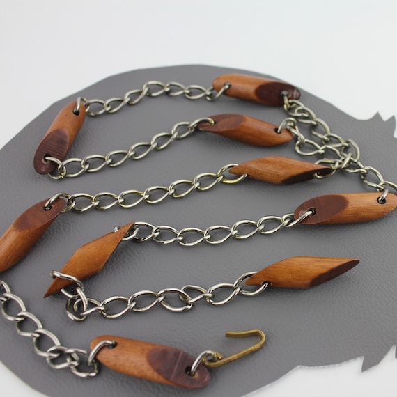 Wood and Silver Chain Vintage Belt or Necklace / … - image 1