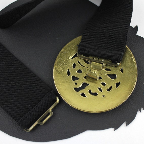 Black & Brass Large Round Scroll Buckle Elastic B… - image 5