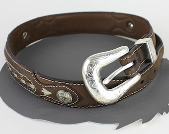 Chocolate Brown Leather Western Belt with Silver Buckle size US 24