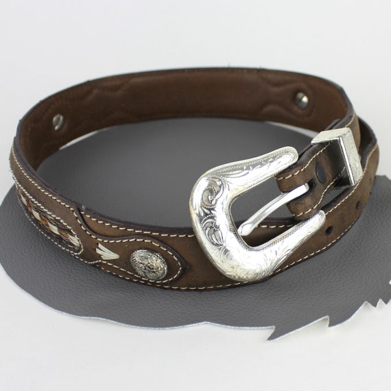 Chocolate Brown Leather Western Belt With Silver Buckle Size  display picture 1