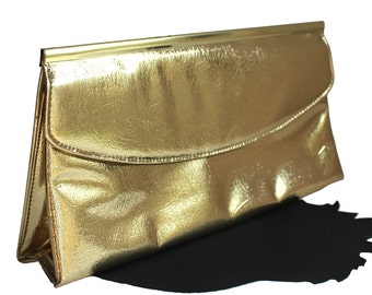 Shiny Gold Vinyl Envelope Clutch