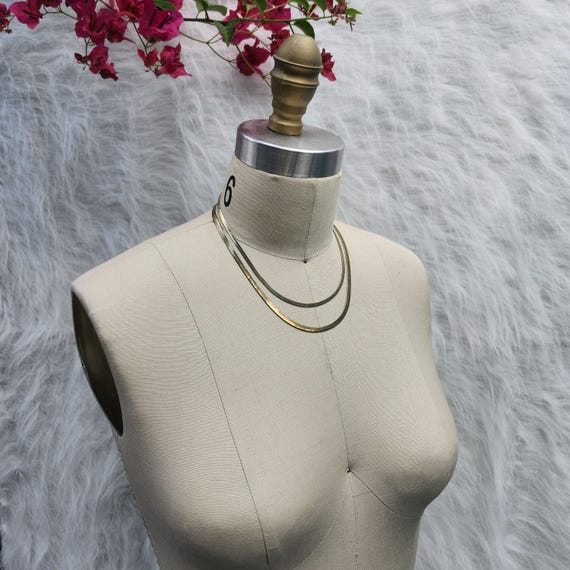 Two Gold Colored Herringbone Flat Chain Vintage N… - image 6