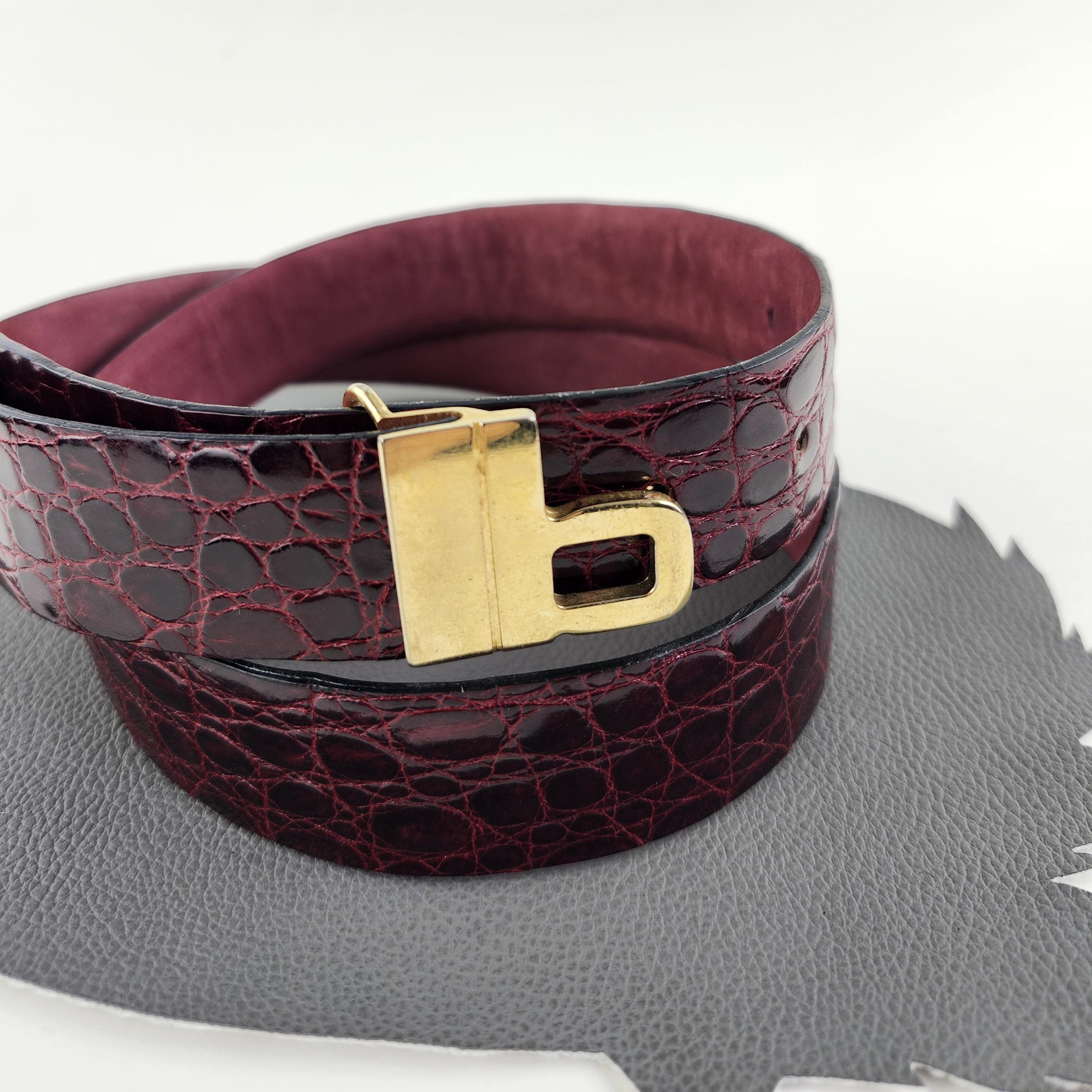 小物 vintage lether narrow belt burgundy Burgundy Maroon Red Bijan Leather Vintage Belt With Gold Buckle
