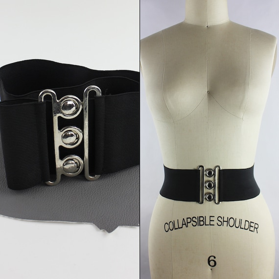 Black & Silver Wide Elastic Vintage Belt size smal