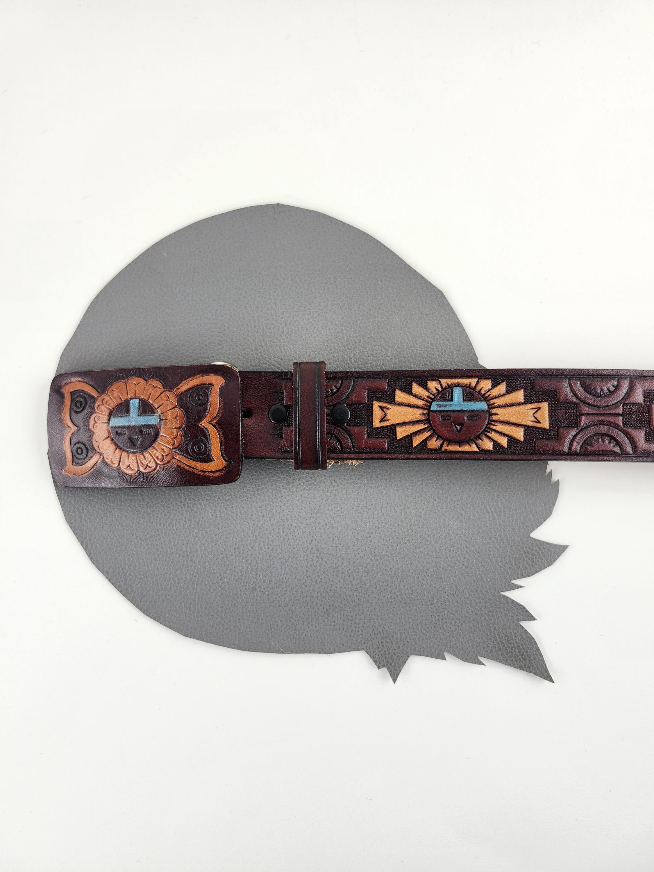 The Limited Belt Size Small Genuine Leather Belt Southwestern Aztec Western 3D Aztec Embroidered Men main image 3