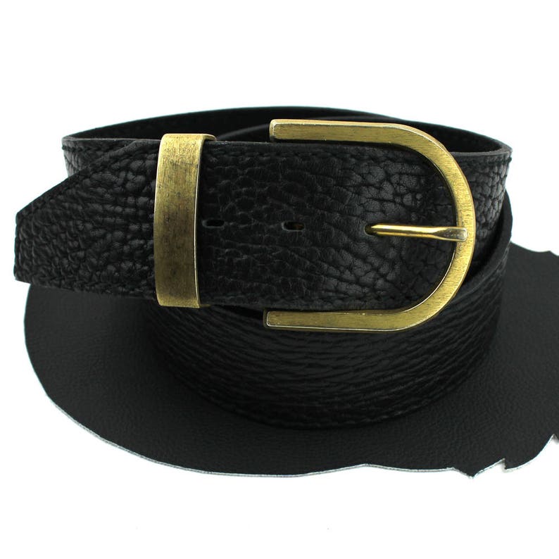 Black Leather Olde English Belt With Brass Buckle Size 32 Etsy