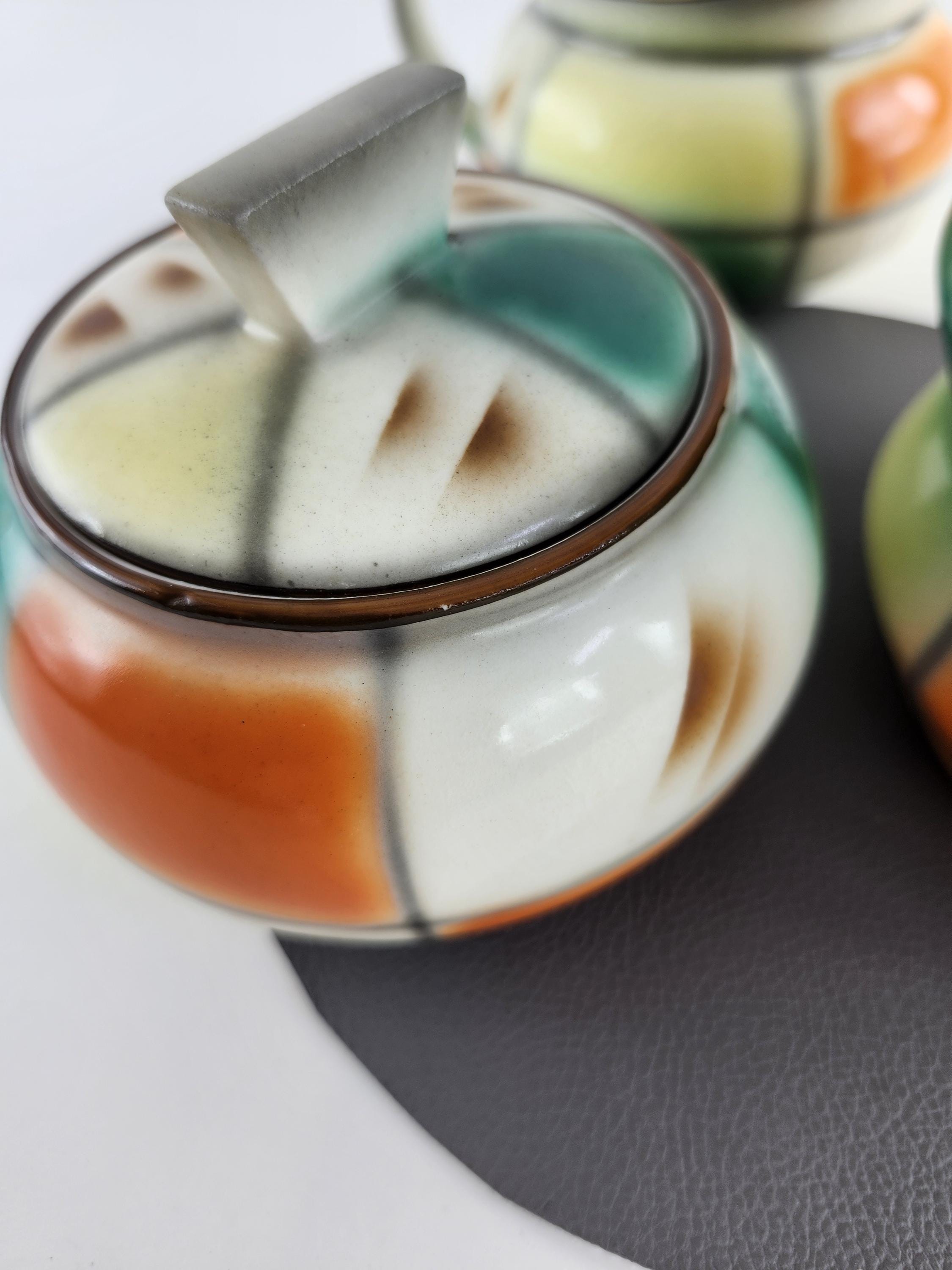 Orange Green Yellow Brown White Serving 3 Piece Set BIHL