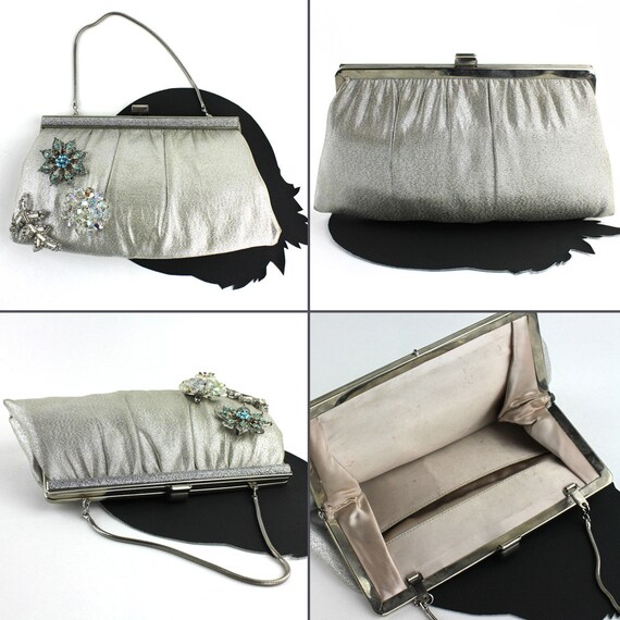 Silver Metalic Fabric Convertible Purse / Clutch … - image 3