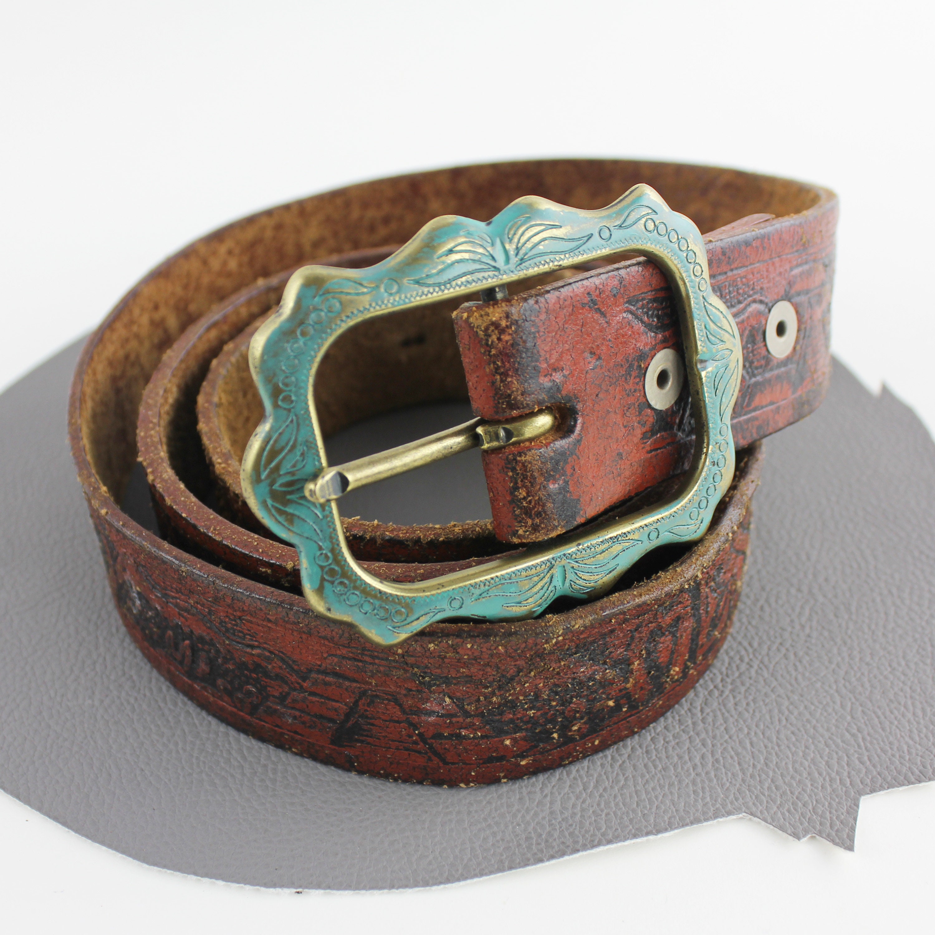 Vintage 1980s Tooled Leather Parrot Macaw Statement Belt Red Red 80s Belt - Etsy main image 2