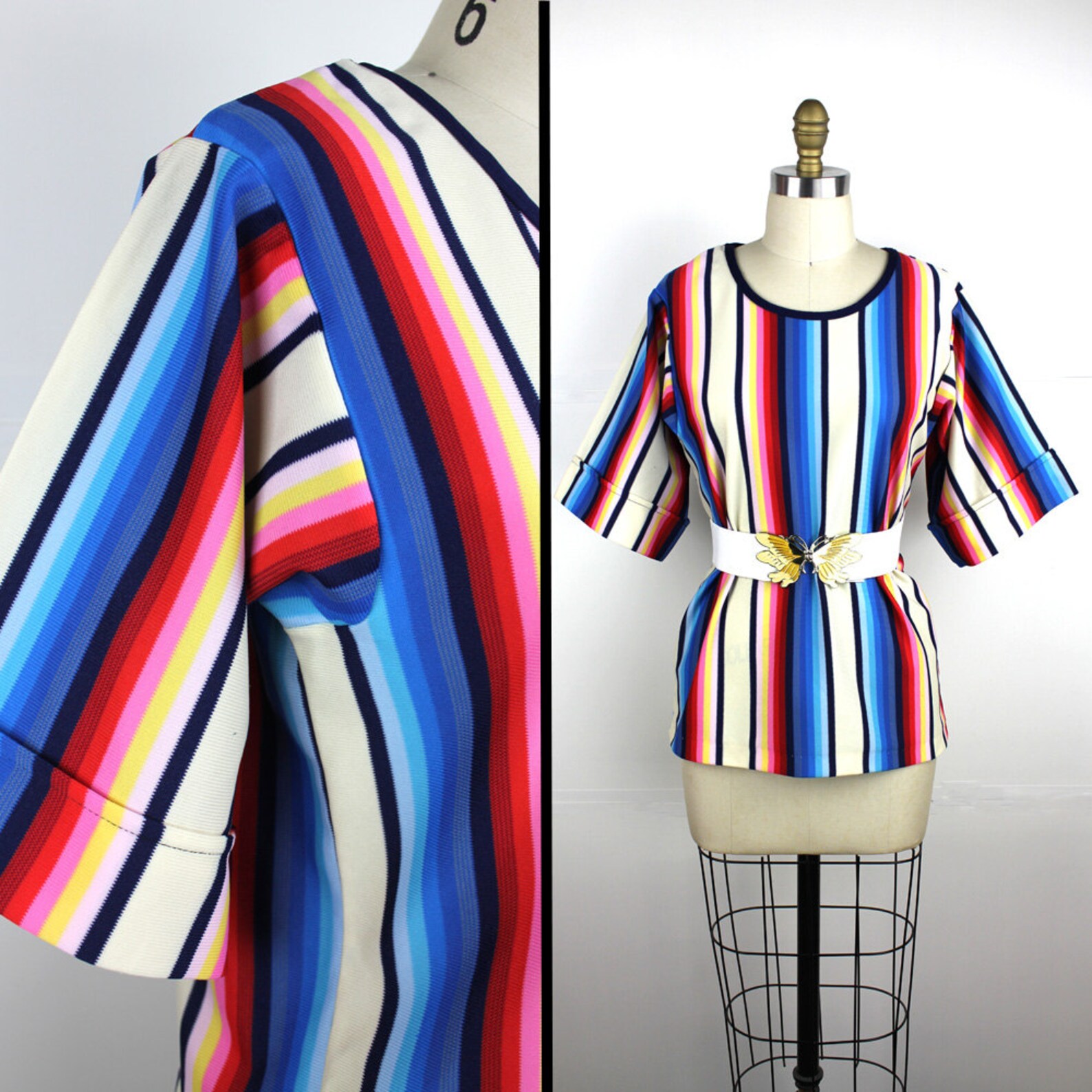 Vintage Short Sleeve Rainbow Striped Polyester Shirt - Etsy Singapore