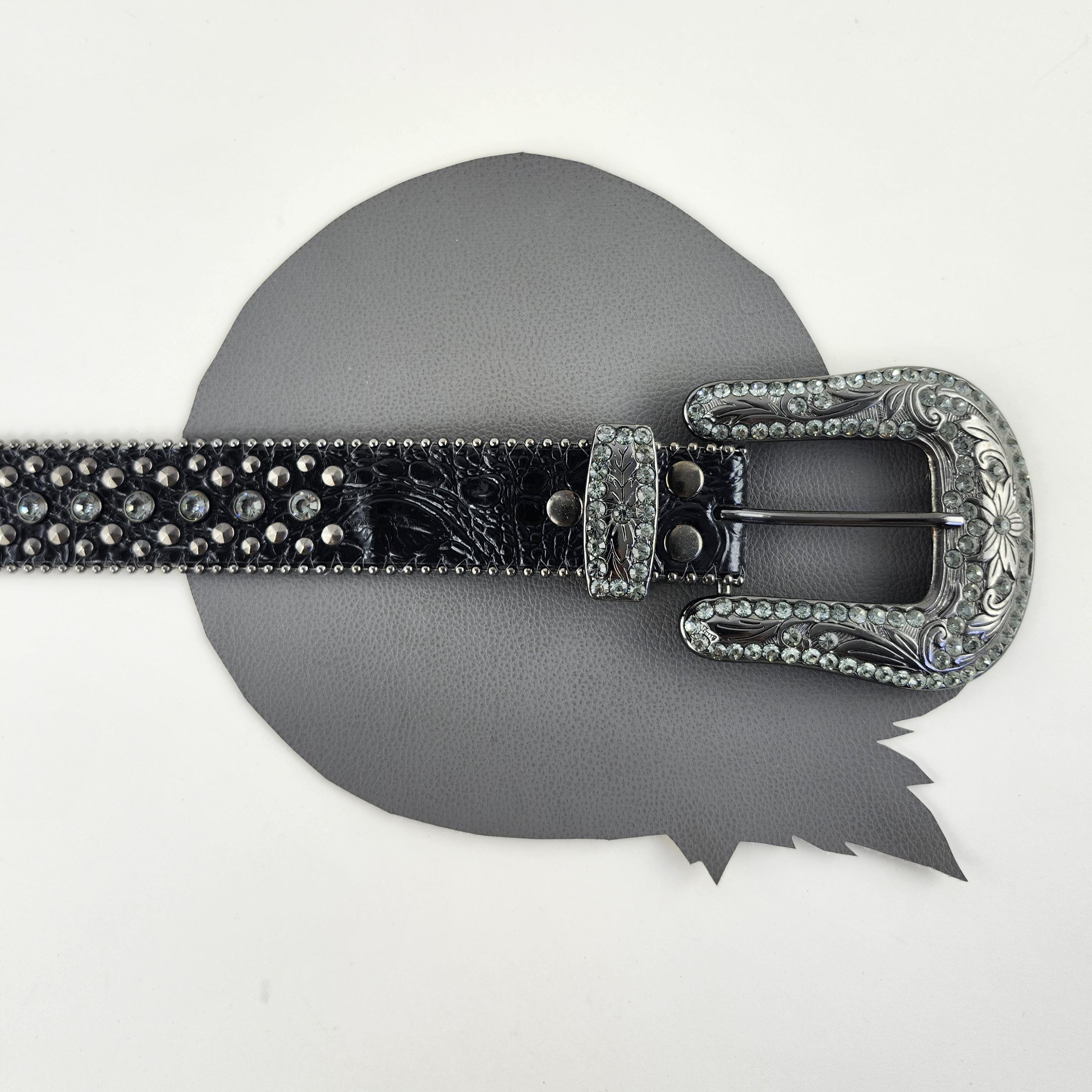 Vintage western black leather Silver studs Rhinestone rodeo queen Belt sz30 CWCYYDSYY Women main image 2