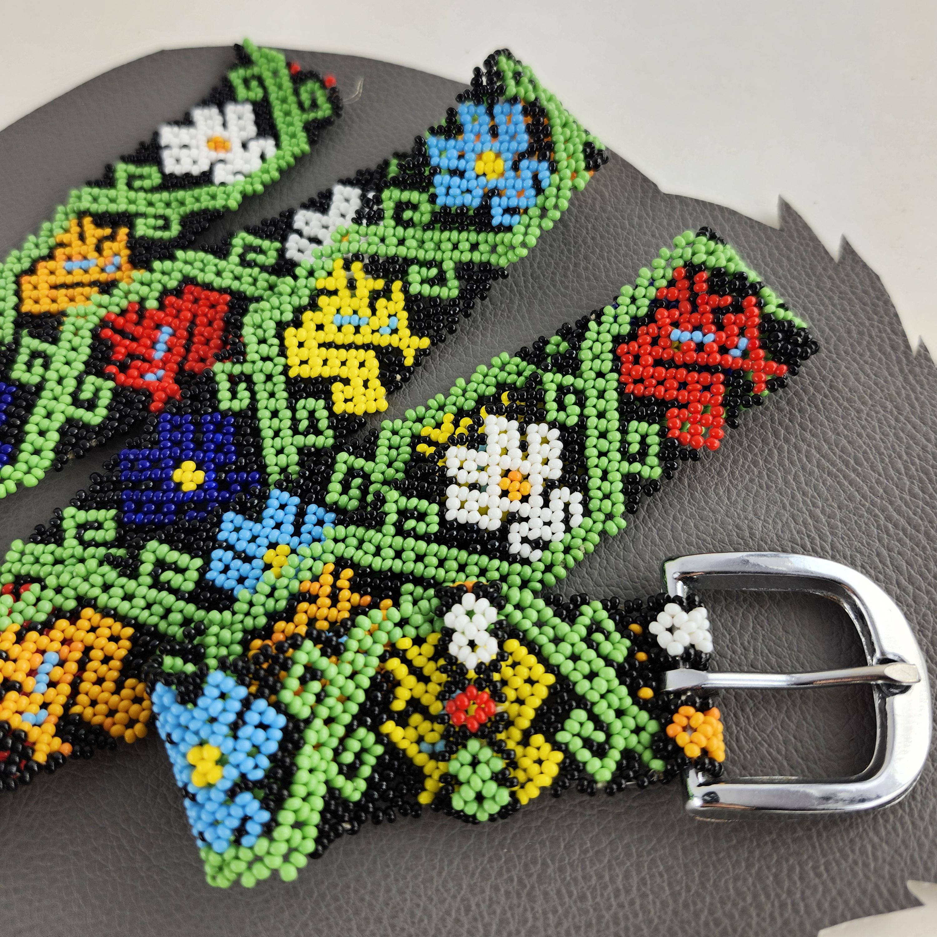 Rainbow Seed Bead Squirrels & Flowers Belt Fits up to Size  display picture 1