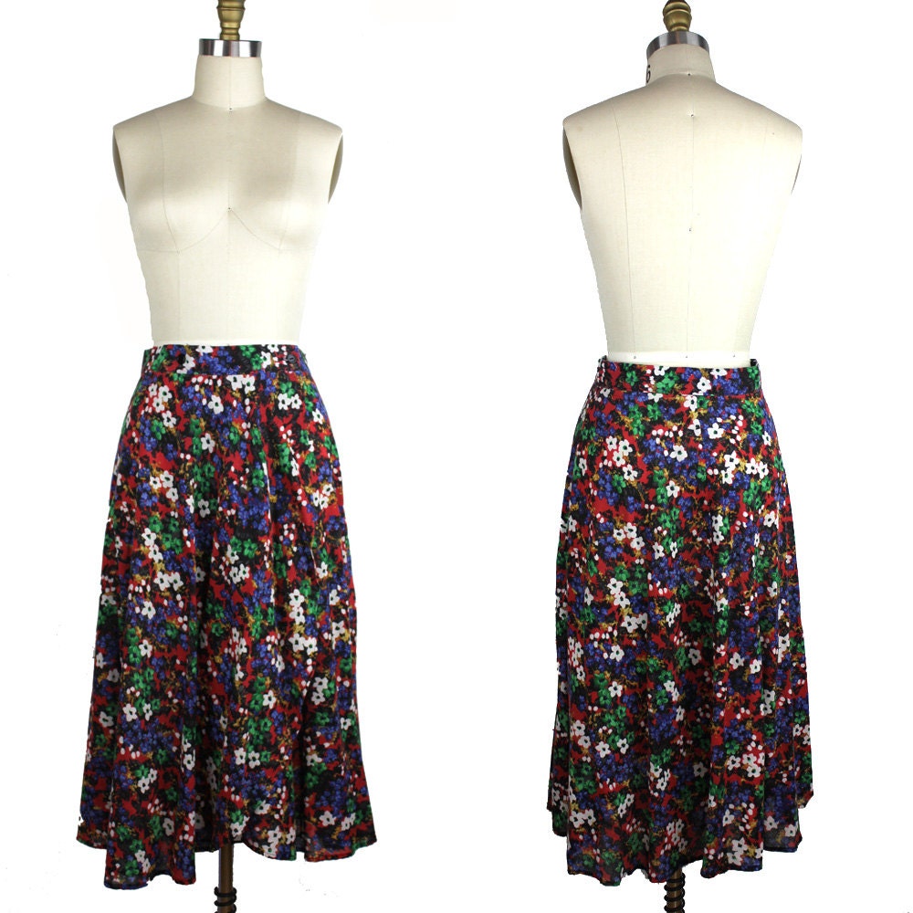 Vintage Floral Wrap Skirt Size Small Mini Floral Red Blue Yellow Green ...