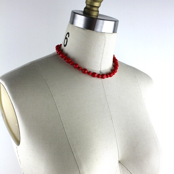 Cherry Red Faceted Bead Vintage Necklace - image 3