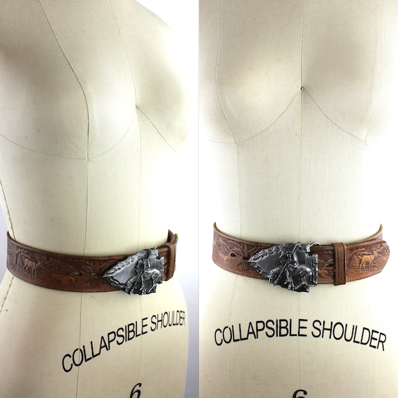 Silver Native American End of Trail Silver Buckle on Brown Leather
