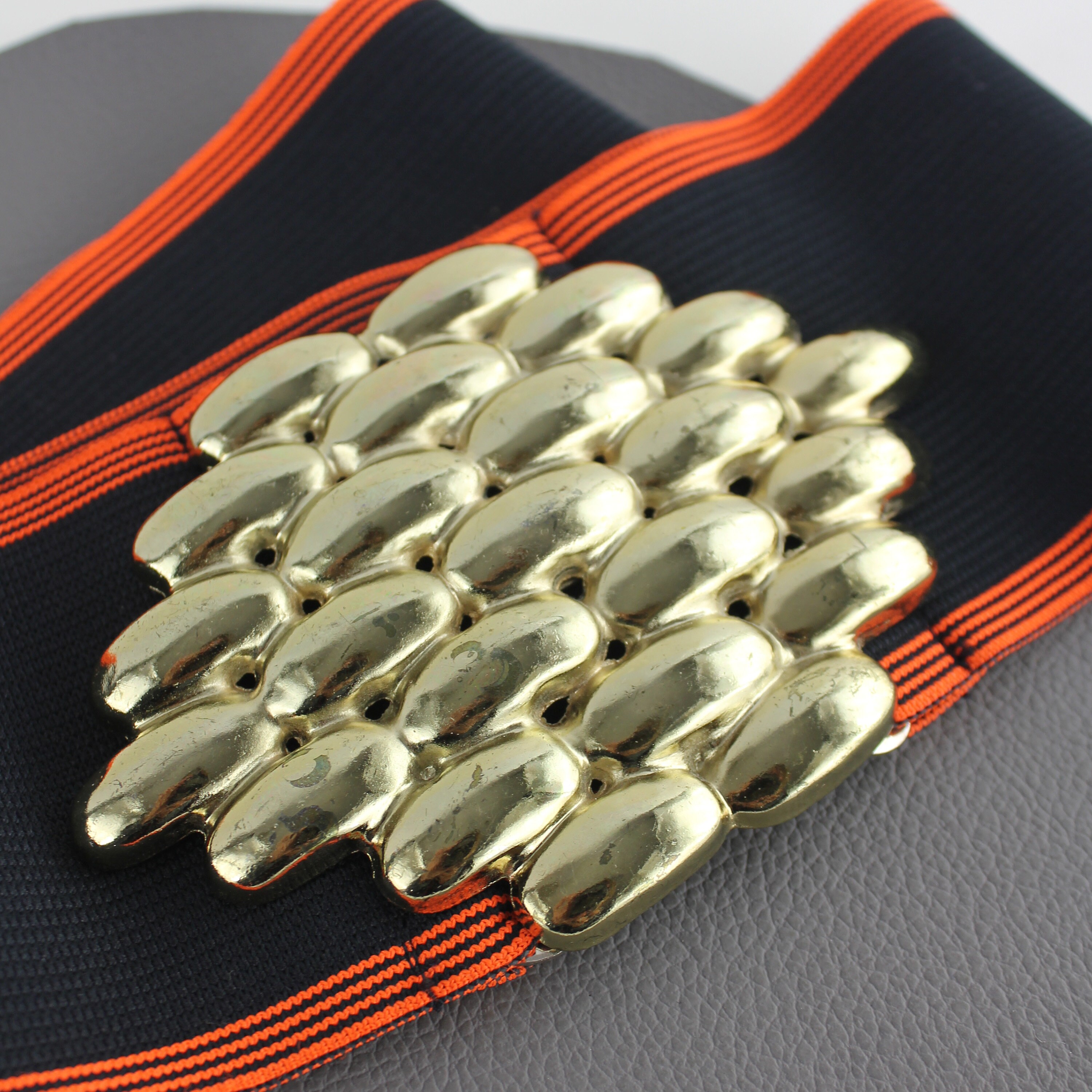 Orange & Black Striped Wide Elastic Vintage Belt With Gold  display picture 2