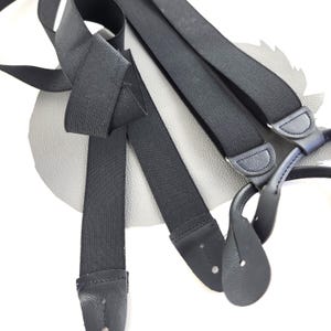 Black Elastic & Black Leather Suspenders - Button On Style