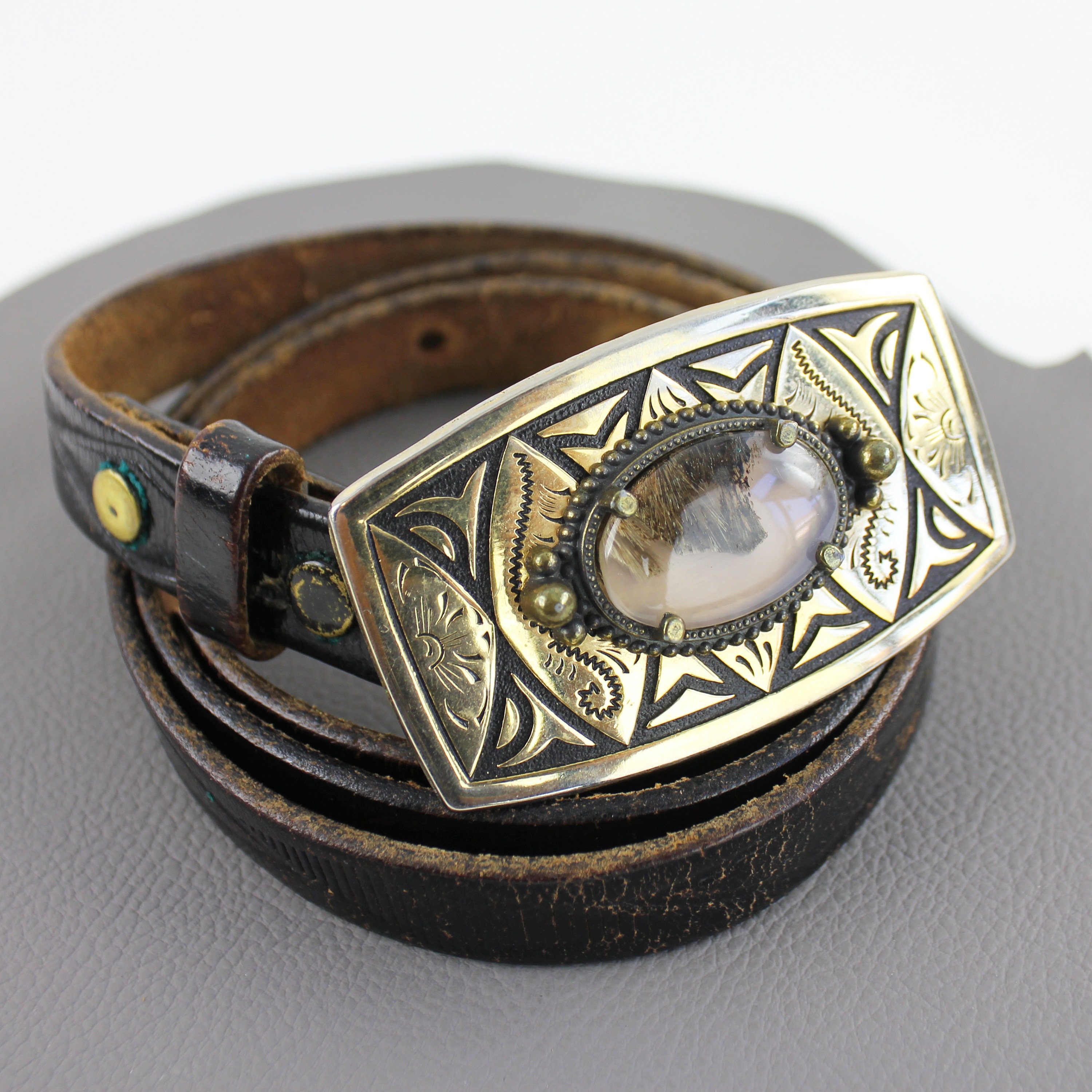 Vintage Pink Black and Gold belt Belt With Rose Gold Buckle - Gold Buckle Black Belt - Womens  main image 2