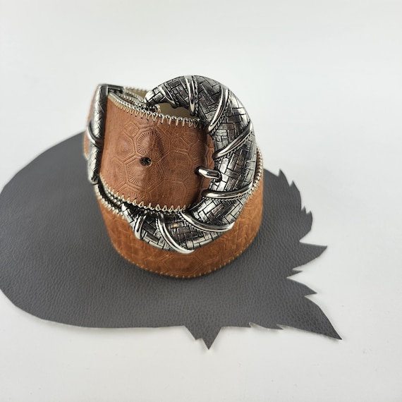 Cinnamon Brown Turtle Shell Pattern Leather Belt … - image 8