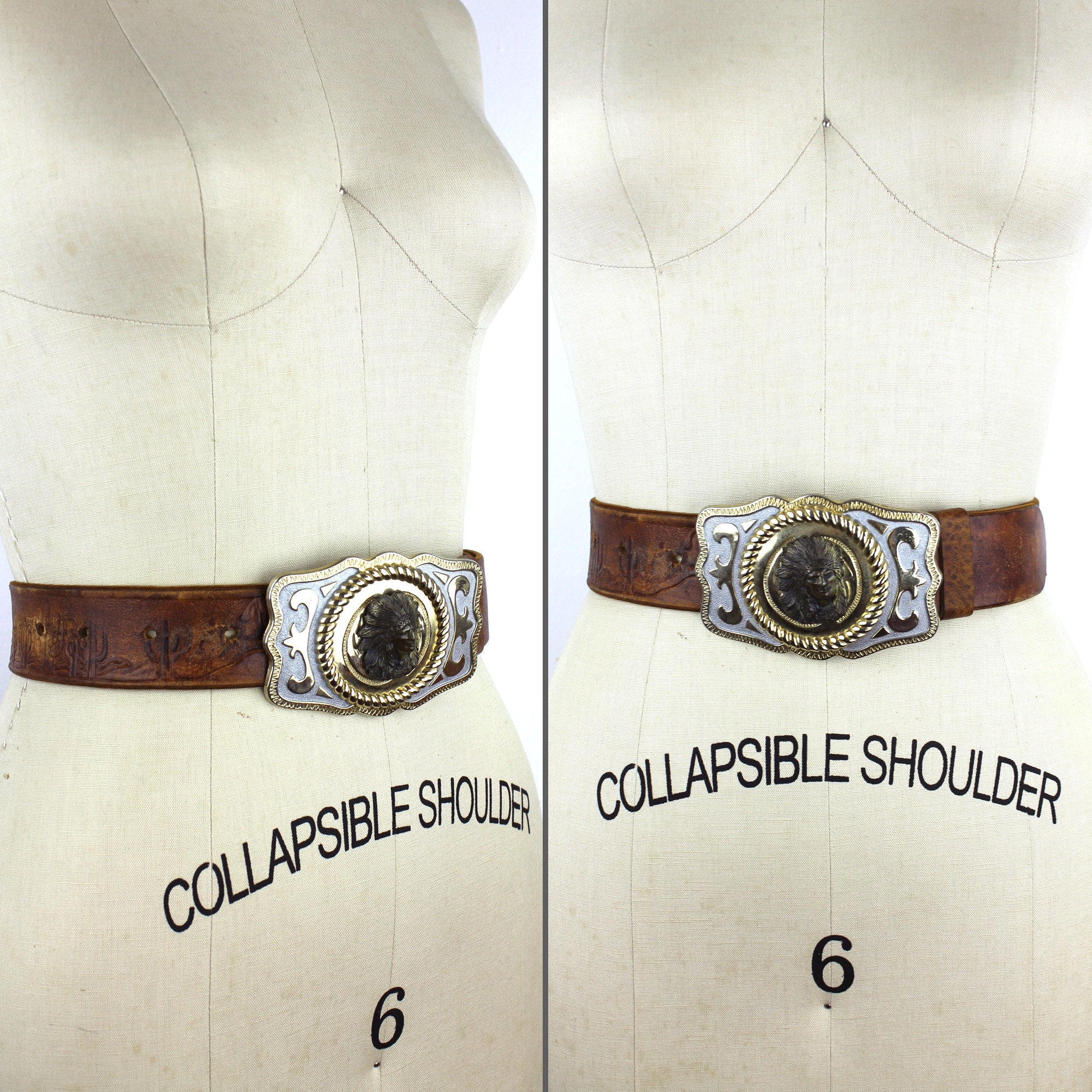 Native American Bust Buckle on Southwestern Desert Tooled 