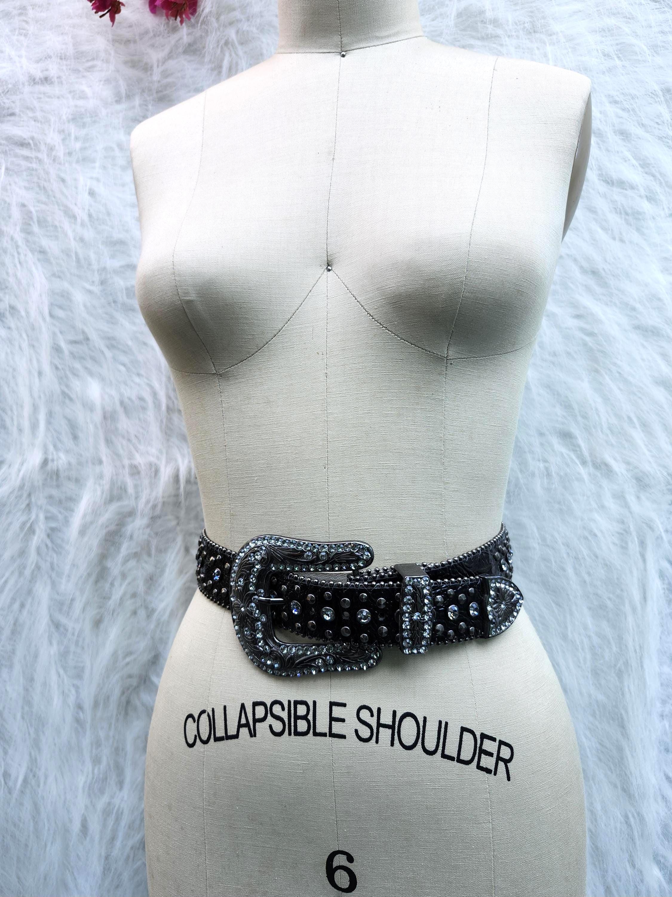 Vintage western black leather Silver studs Rhinestone rodeo queen Belt sz30 Black Leather Studs & Rhinestones Western Vintage Belt With  main image 2