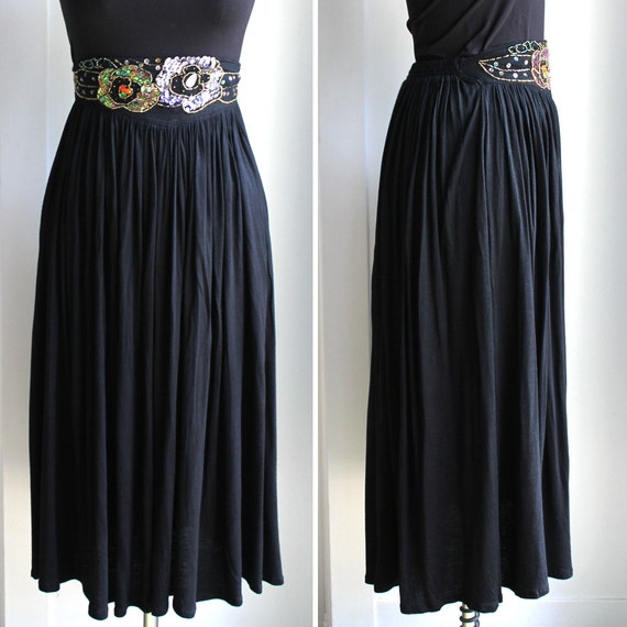 Black Embellished Knit Maxi Skirt by Western Conne