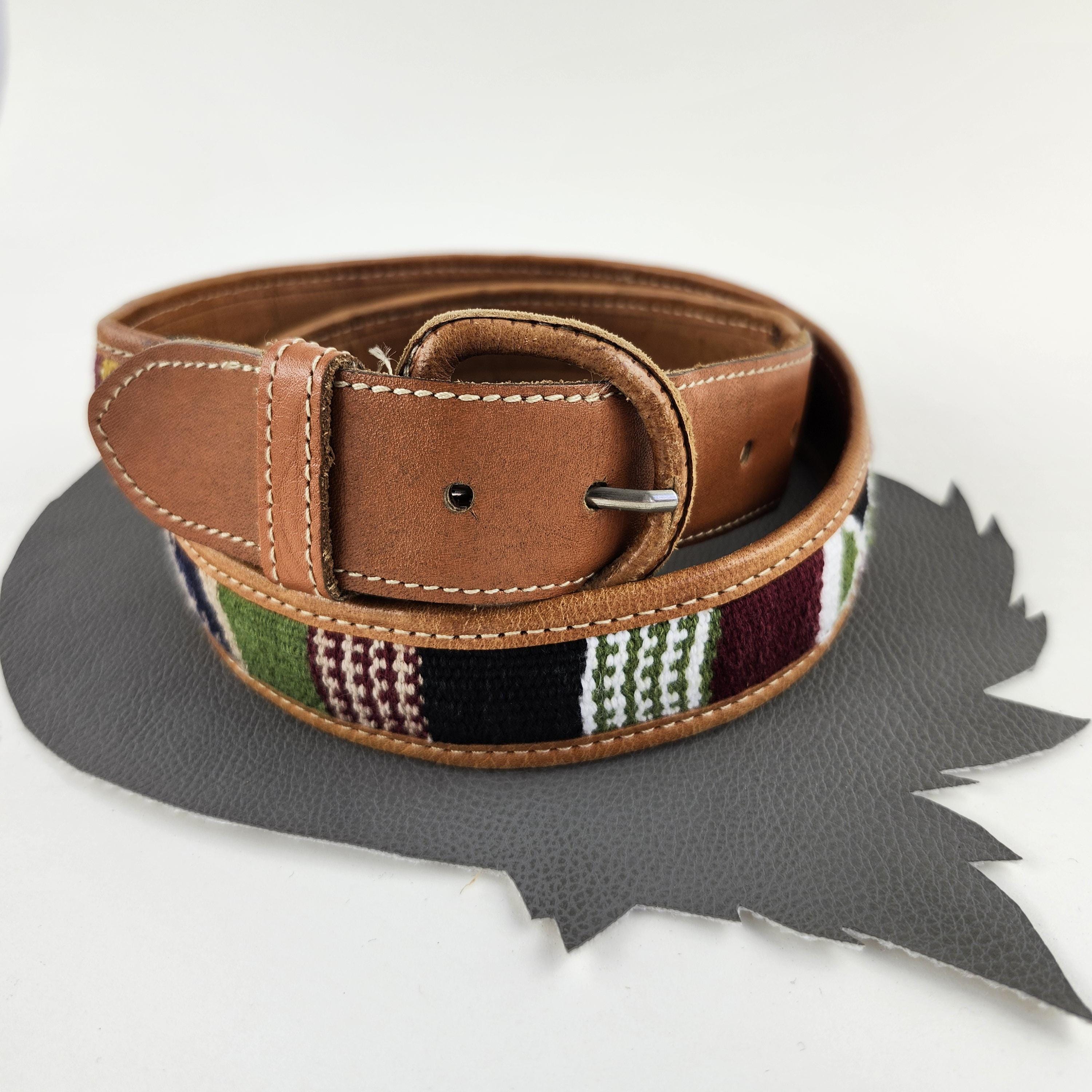 Southwestern Style Brown Leather Belt With Red Green Yellow  display picture 2