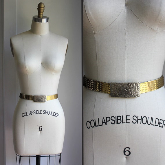 Vintage Gold Metal Scale Elastic Belt - Etsy display picture 1