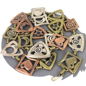 Stars Moons & Hearts Brass Copper and Silver Metal Chain Belt up to 39&quot;