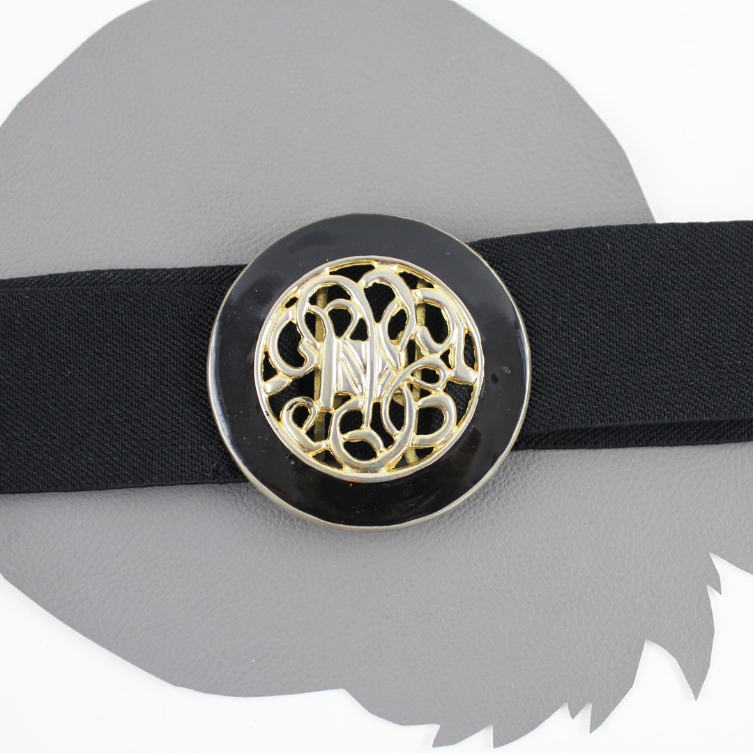Black & Gold Large Round Scroll Buckle Vintage Elastic Belt  display picture 3