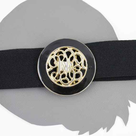 Black & Gold Large Round Scroll Buckle Vintage Elastic Belt  display picture 1